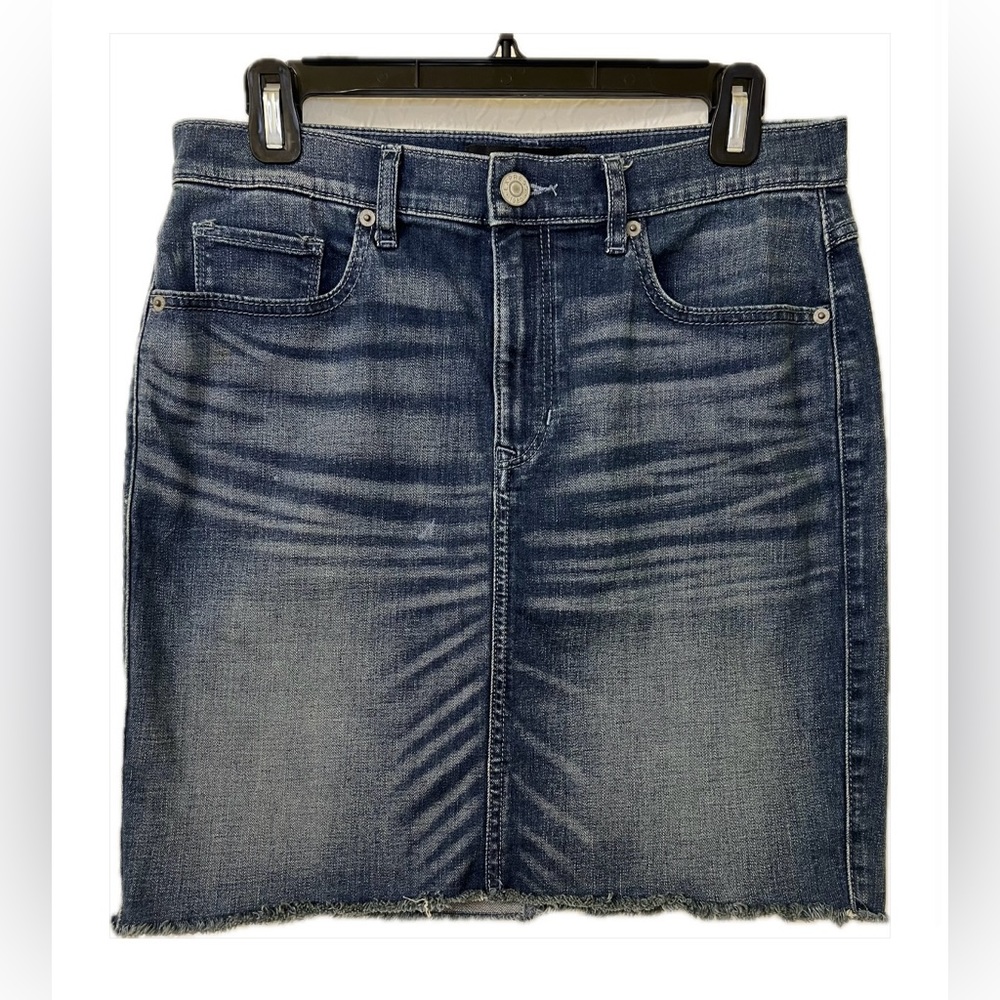 Express Denim Skirt, Raw Hem, 4 Pocket, Zipper & 1 Button, Size 6